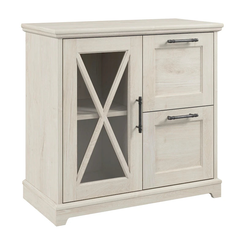 Farmhouse 2-Drawer Lateral File Cabinet with Glass Door and Shelves
