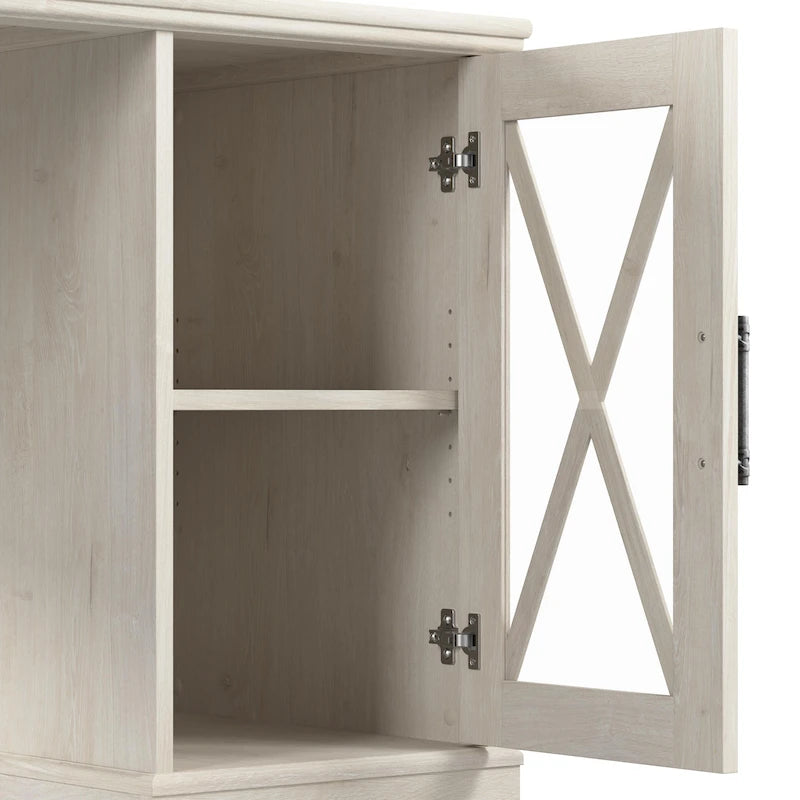 Farmhouse 2-Drawer Lateral File Cabinet with Glass Door and Shelves