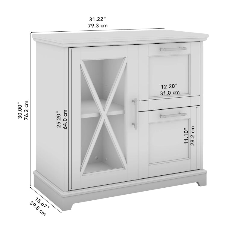 Farmhouse 2-Drawer Lateral File Cabinet with Glass Door and Shelves