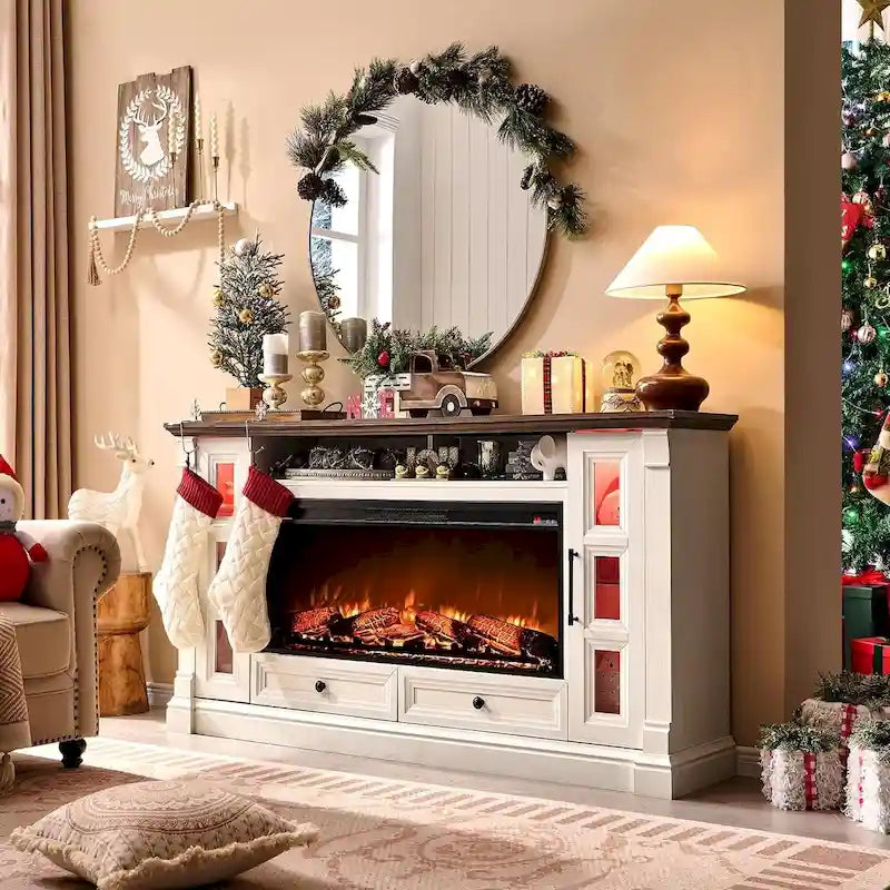 Farmhouse Fireplace TV Stand for up-to-80 TV, Entertainment Center