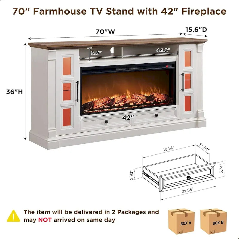 Farmhouse Fireplace TV Stand for up-to-80 TV, Entertainment Center
