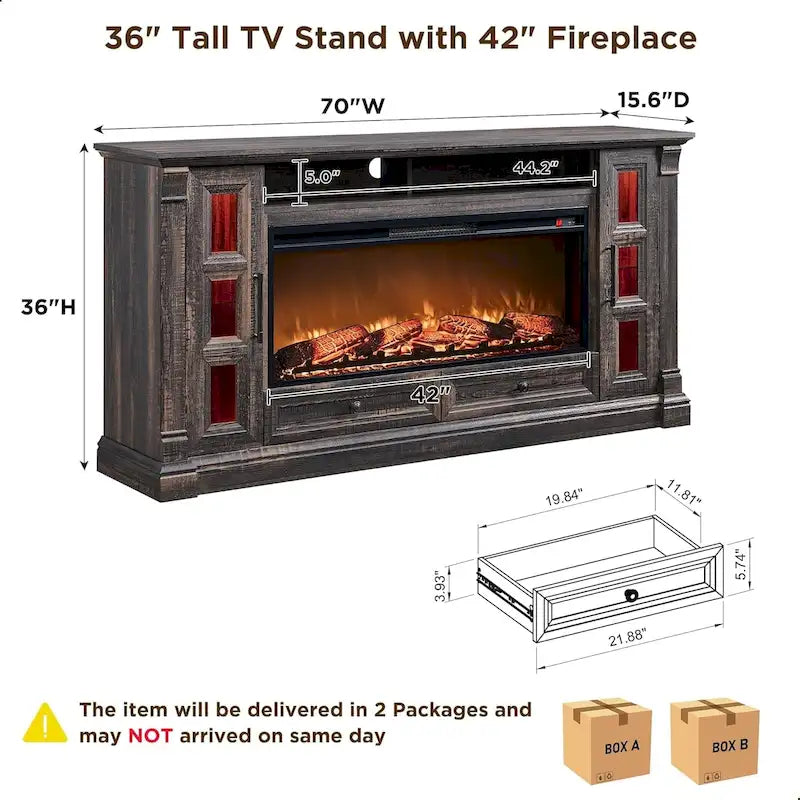 Farmhouse Fireplace TV Stand for up-to-80 TV, Entertainment Center
