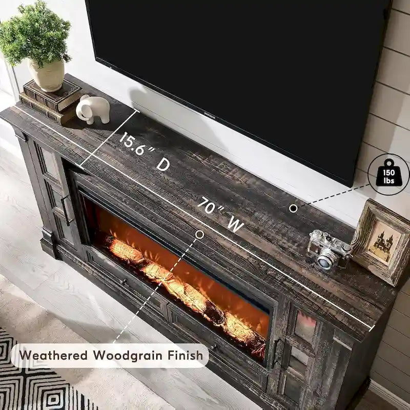 Farmhouse Fireplace TV Stand for up-to-80 TV, Entertainment Center