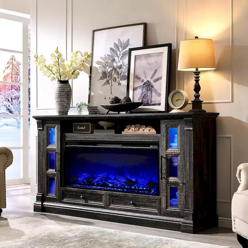 Farmhouse Fireplace TV Stand for up-to-80 TV, Entertainment Center