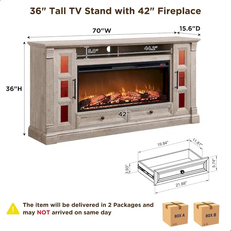 Farmhouse Fireplace TV Stand for up-to-80 TV, Entertainment Center