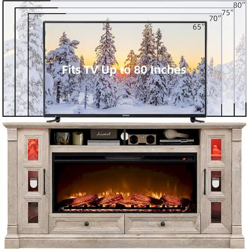 Farmhouse Fireplace TV Stand for up-to-80 TV, Entertainment Center