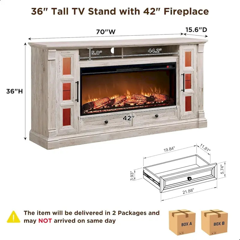 Farmhouse Fireplace TV Stand for up-to-80 TV, Entertainment Center