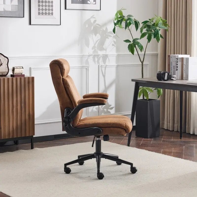 Mid-Back Swivel Office Chair with Folding Armrests and Ergonomic Support