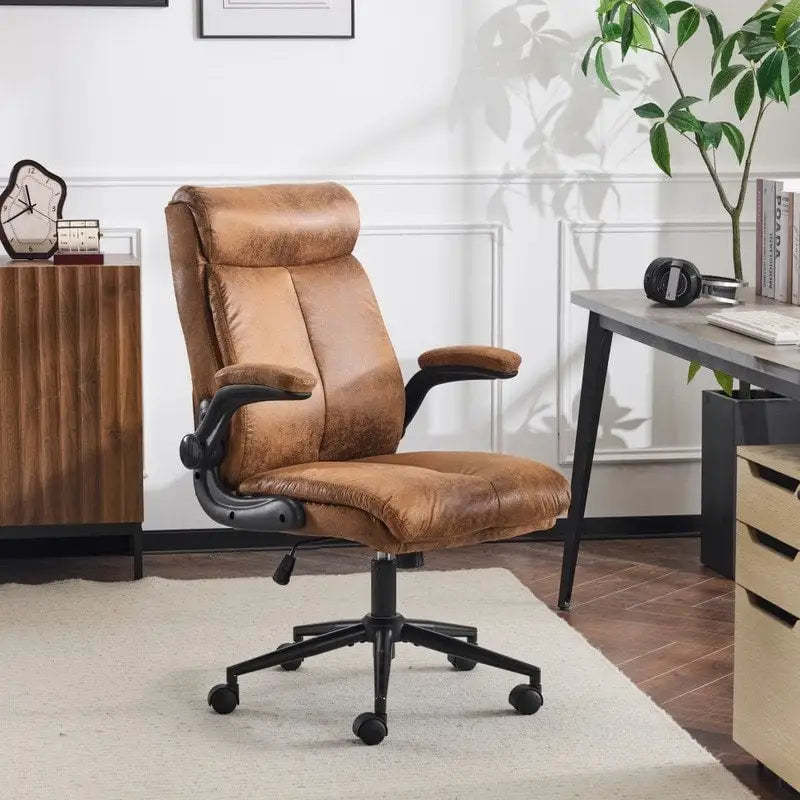 Mid-Back Swivel Office Chair with Folding Armrests and Ergonomic Support