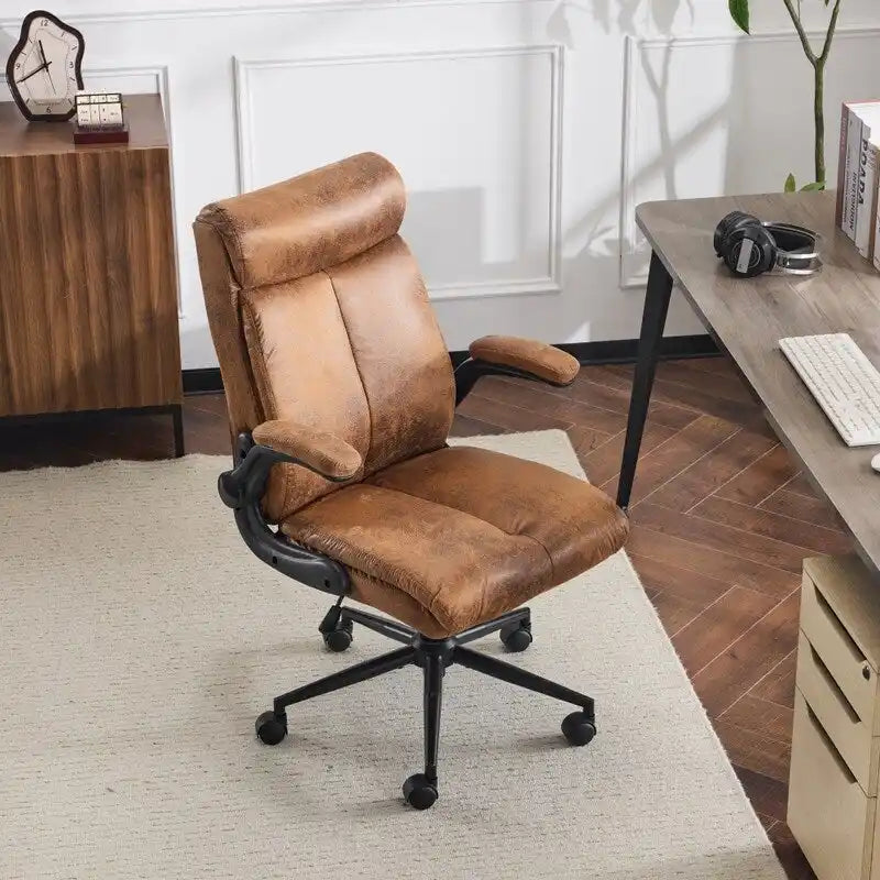 Mid-Back Swivel Office Chair with Folding Armrests and Ergonomic Support