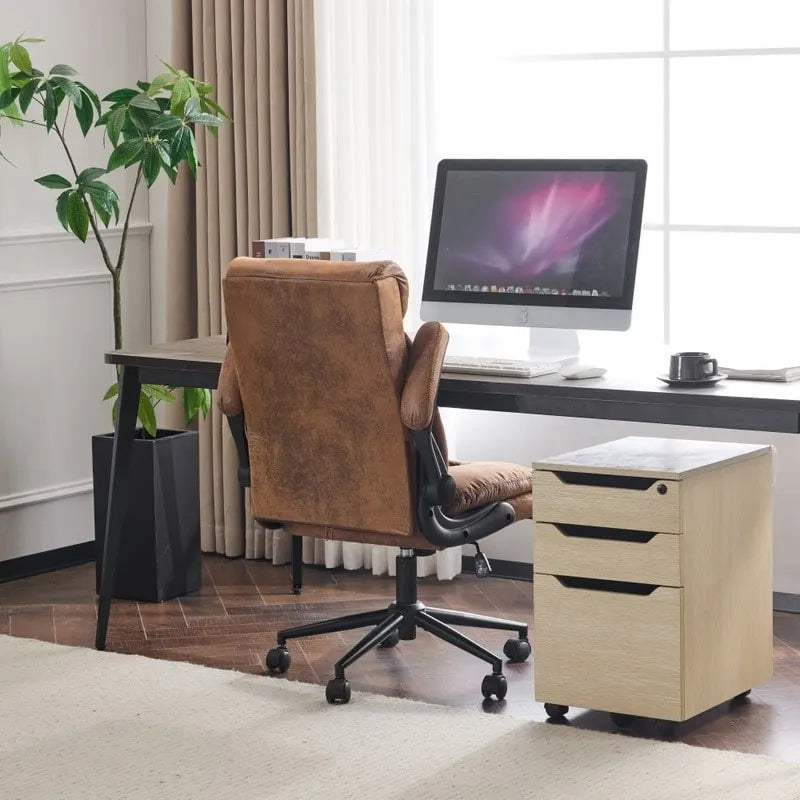 Mid-Back Swivel Office Chair with Folding Armrests and Ergonomic Support
