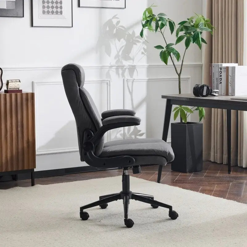 Mid-Back Swivel Office Chair with Folding Armrests and Ergonomic Support