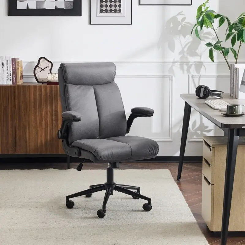 Mid-Back Swivel Office Chair with Folding Armrests and Ergonomic Support