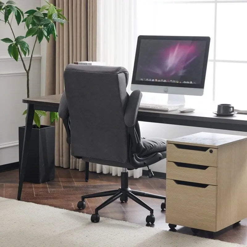 Mid-Back Swivel Office Chair with Folding Armrests and Ergonomic Support