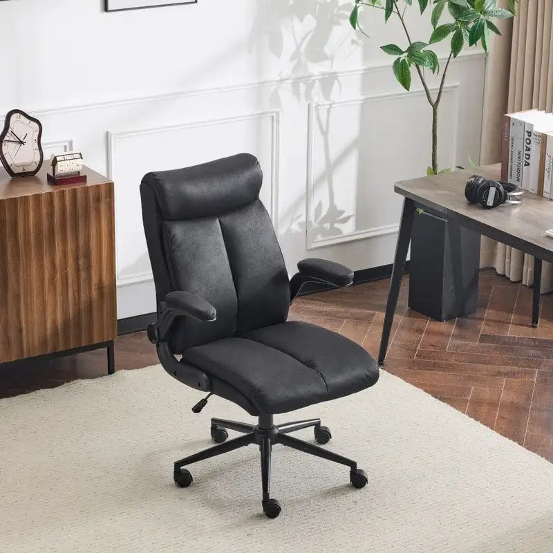 Mid-Back Swivel Office Chair with Folding Armrests and Ergonomic Support