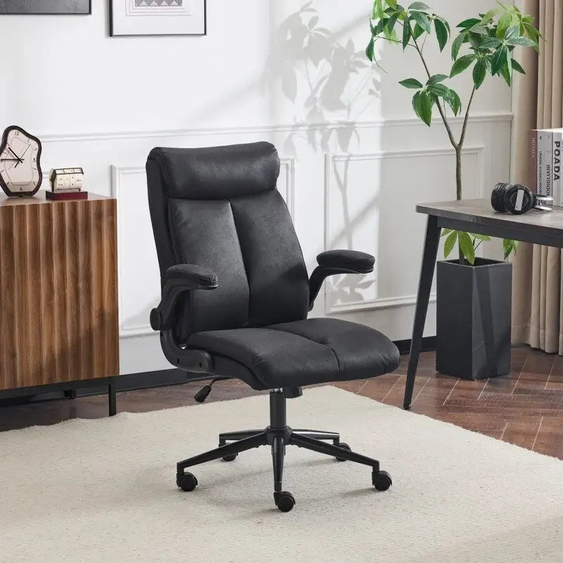 Mid-Back Swivel Office Chair with Folding Armrests and Ergonomic Support