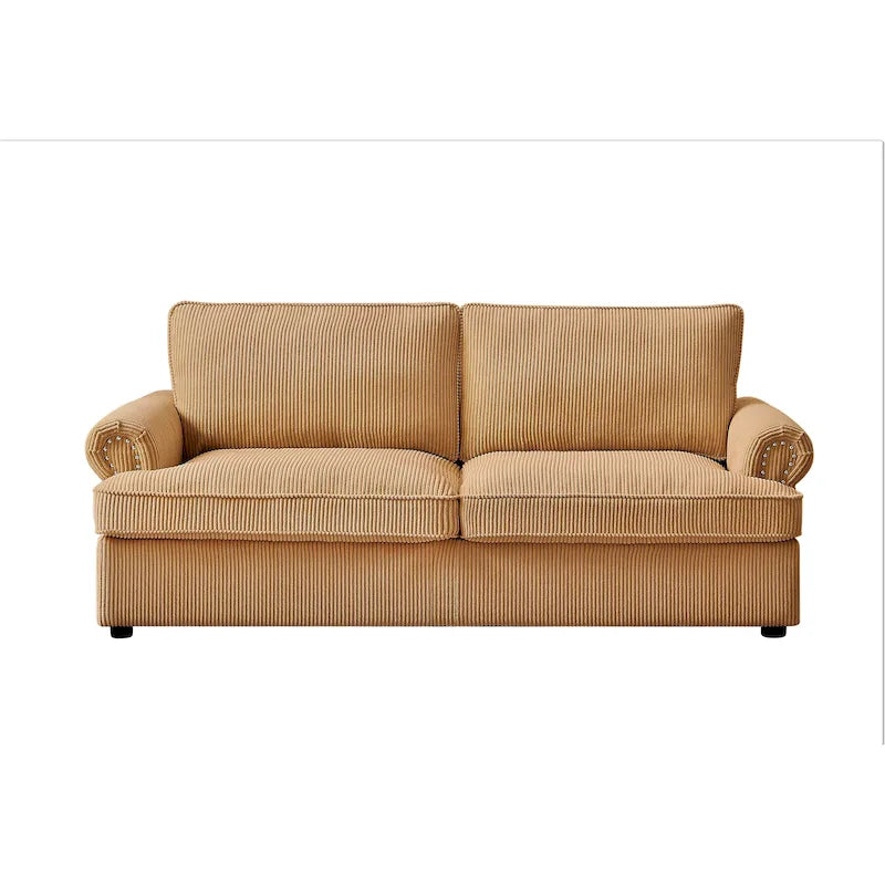 76-Inch Corduroy Round Arm Pull-Out Queen Sleeper Sofa