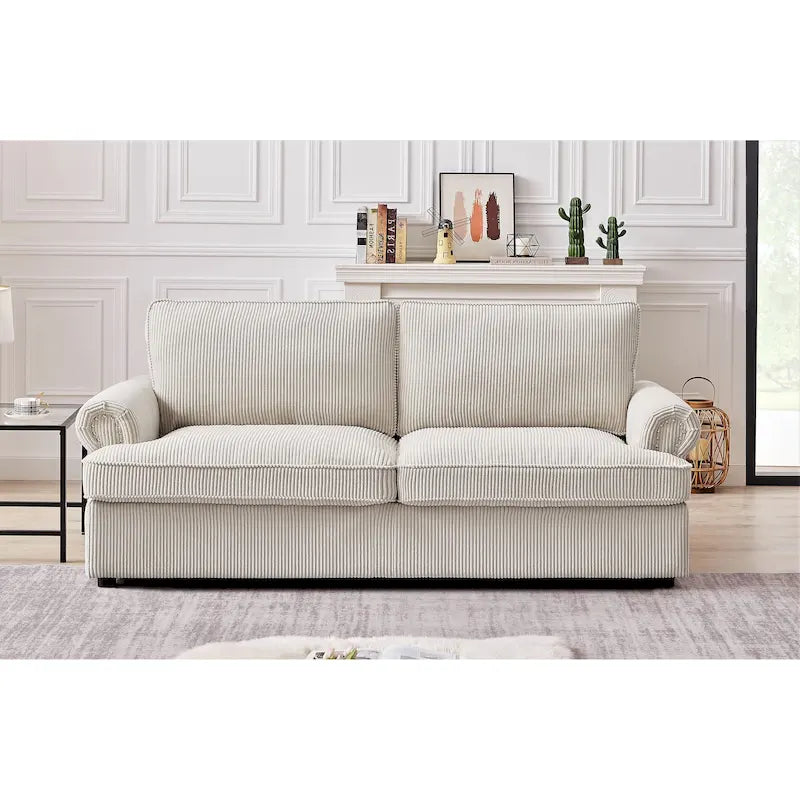76-Inch Corduroy Round Arm Pull-Out Queen Sleeper Sofa