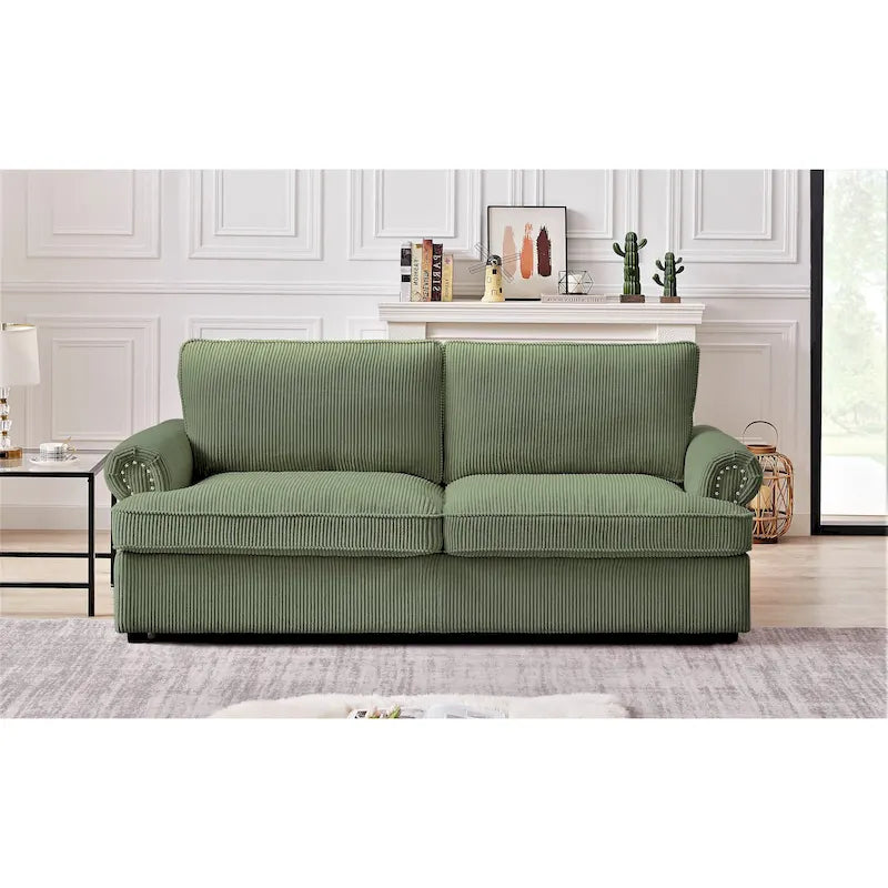 76-Inch Corduroy Round Arm Pull-Out Queen Sleeper Sofa