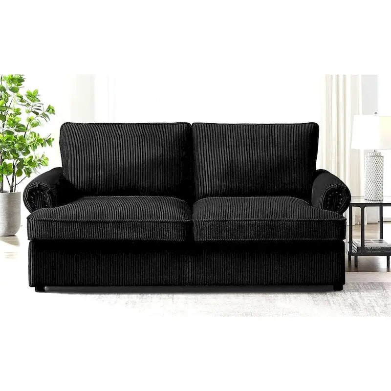 76-Inch Corduroy Round Arm Pull-Out Queen Sleeper Sofa