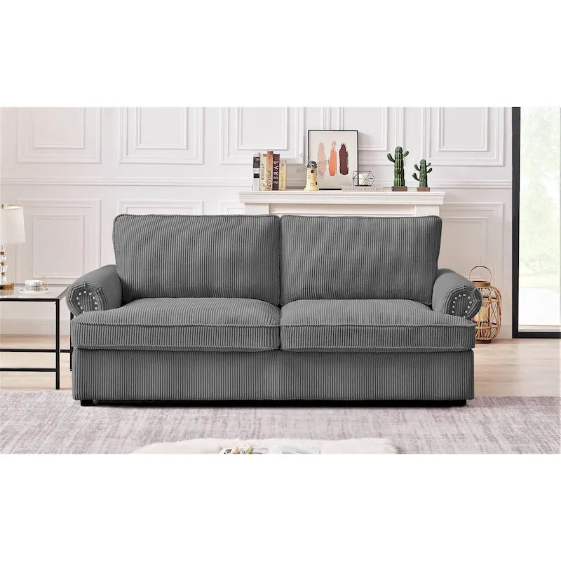 76-Inch Corduroy Round Arm Pull-Out Queen Sleeper Sofa