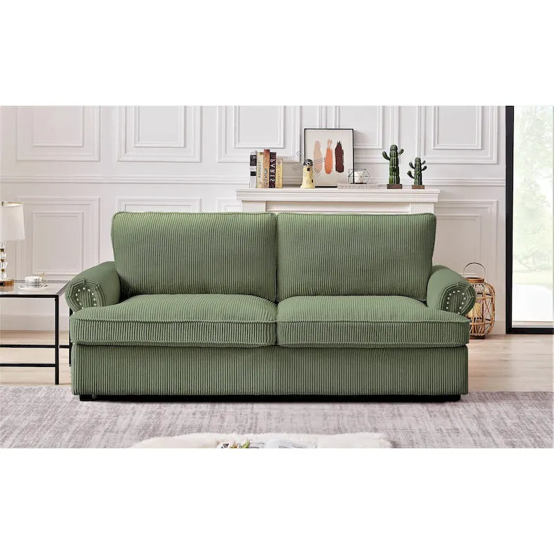 76-Inch Corduroy Round Arm Pull-Out Queen Sleeper Sofa
