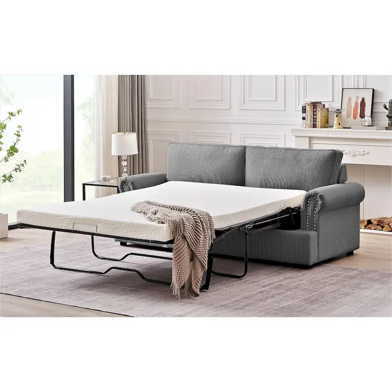 76-Inch Corduroy Round Arm Pull-Out Queen Sleeper Sofa