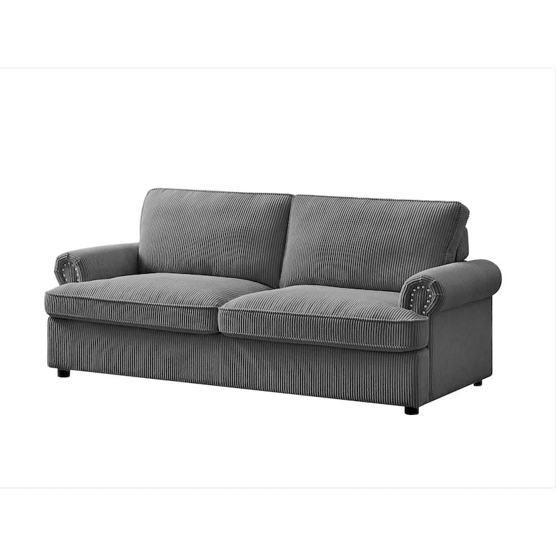76-Inch Corduroy Round Arm Pull-Out Queen Sleeper Sofa