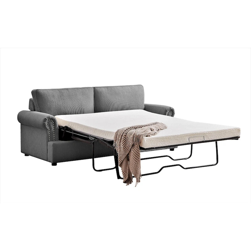 76-Inch Corduroy Round Arm Pull-Out Queen Sleeper Sofa