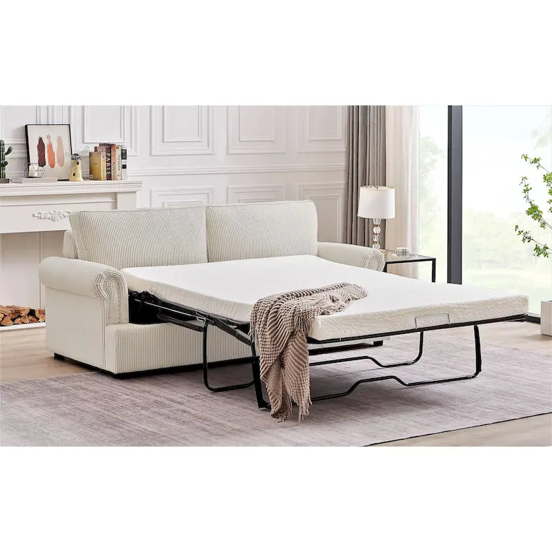 76-Inch Corduroy Round Arm Pull-Out Queen Sleeper Sofa