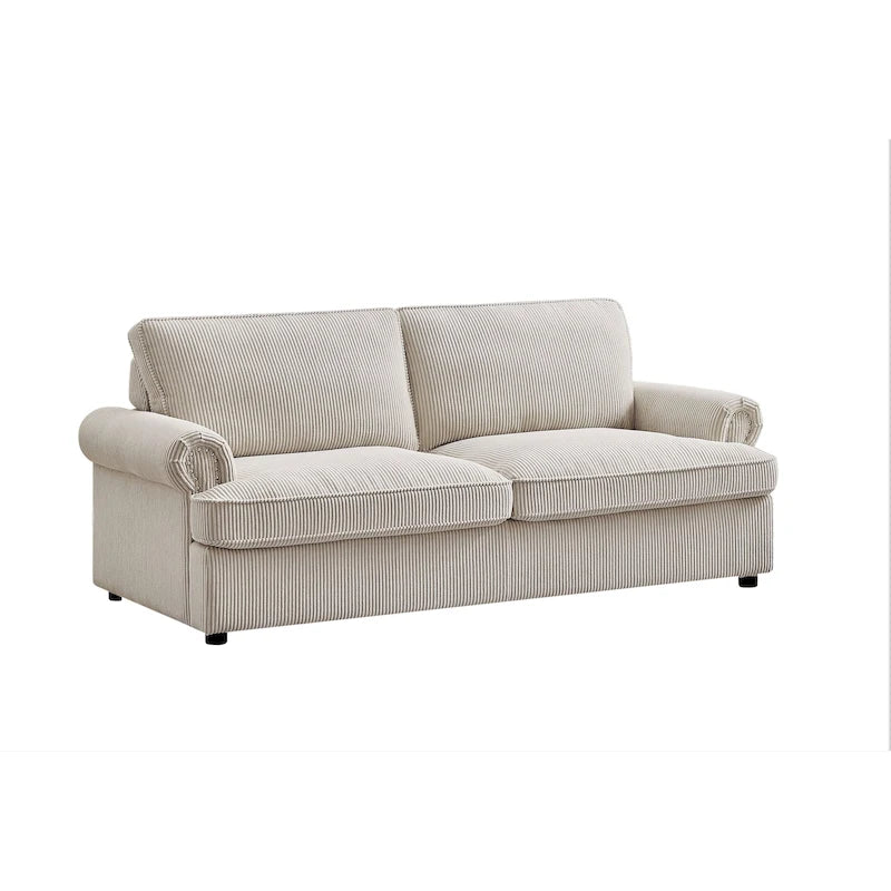 76-Inch Corduroy Round Arm Pull-Out Queen Sleeper Sofa