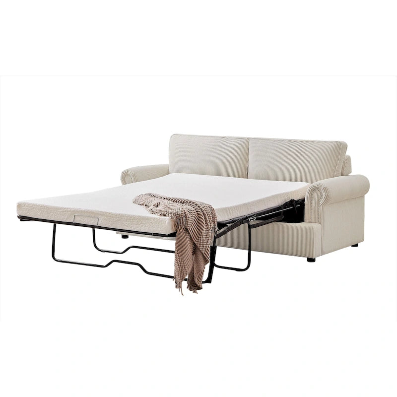 76-Inch Corduroy Round Arm Pull-Out Queen Sleeper Sofa