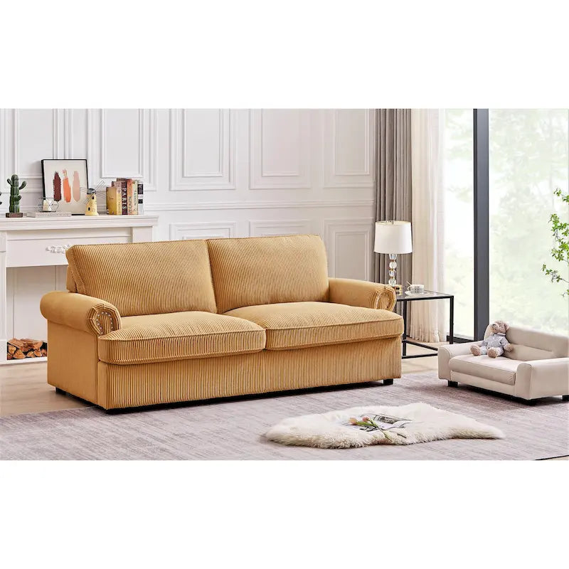 76-Inch Corduroy Round Arm Pull-Out Queen Sleeper Sofa