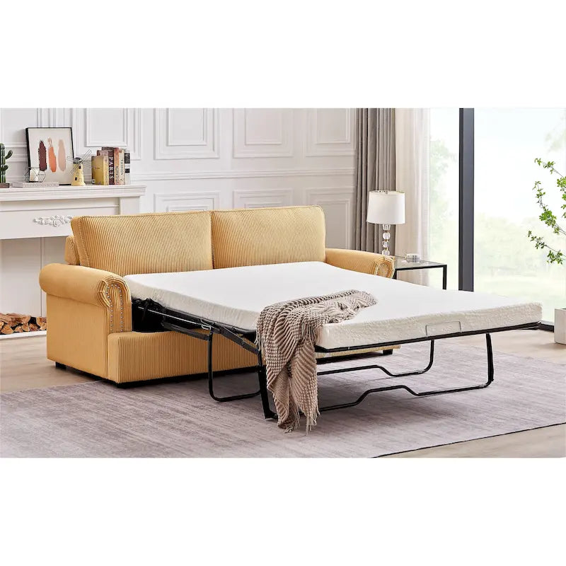 76-Inch Corduroy Round Arm Pull-Out Queen Sleeper Sofa