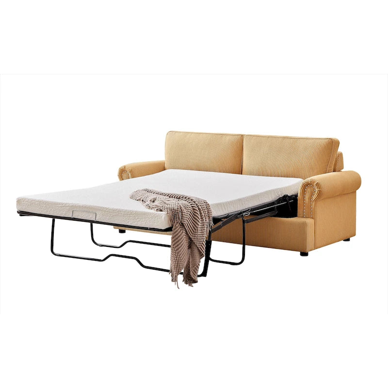 76-Inch Corduroy Round Arm Pull-Out Queen Sleeper Sofa