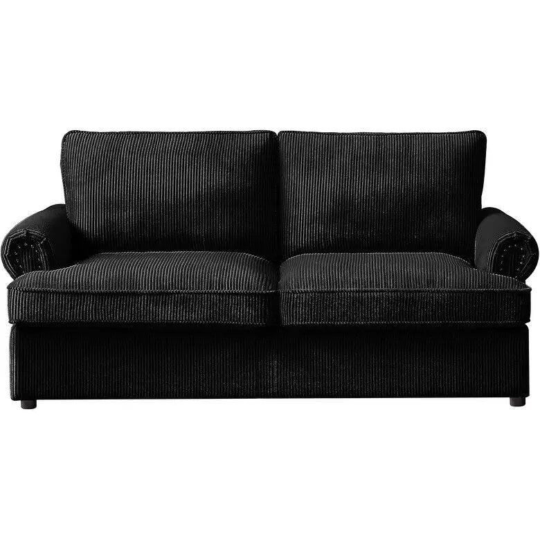 76-Inch Corduroy Round Arm Pull-Out Queen Sleeper Sofa