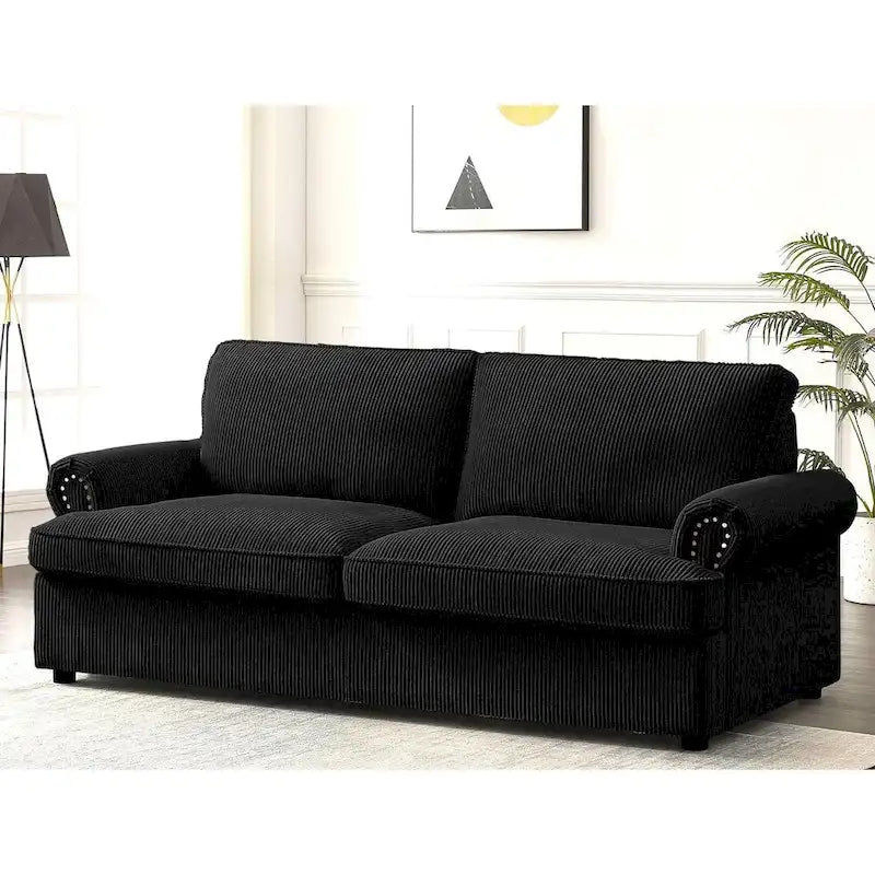 76-Inch Corduroy Round Arm Pull-Out Queen Sleeper Sofa