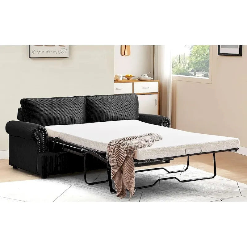 76-Inch Corduroy Round Arm Pull-Out Queen Sleeper Sofa