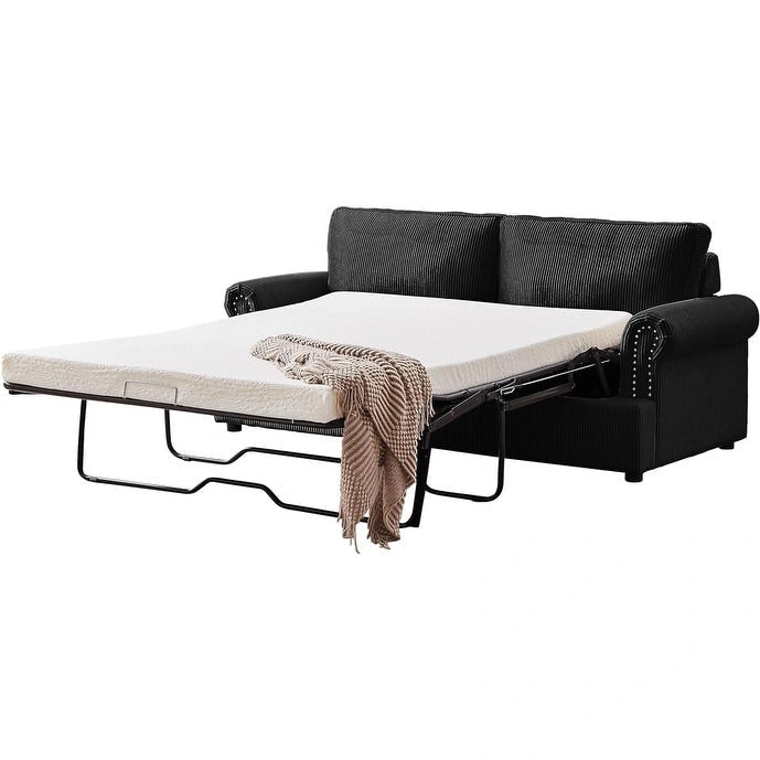 76-Inch Corduroy Round Arm Pull-Out Queen Sleeper Sofa
