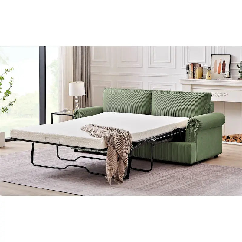 76-Inch Corduroy Round Arm Pull-Out Queen Sleeper Sofa