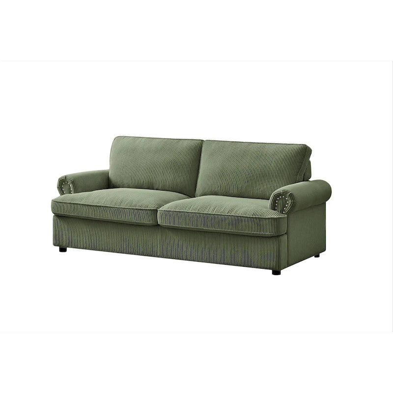 76-Inch Corduroy Round Arm Pull-Out Queen Sleeper Sofa