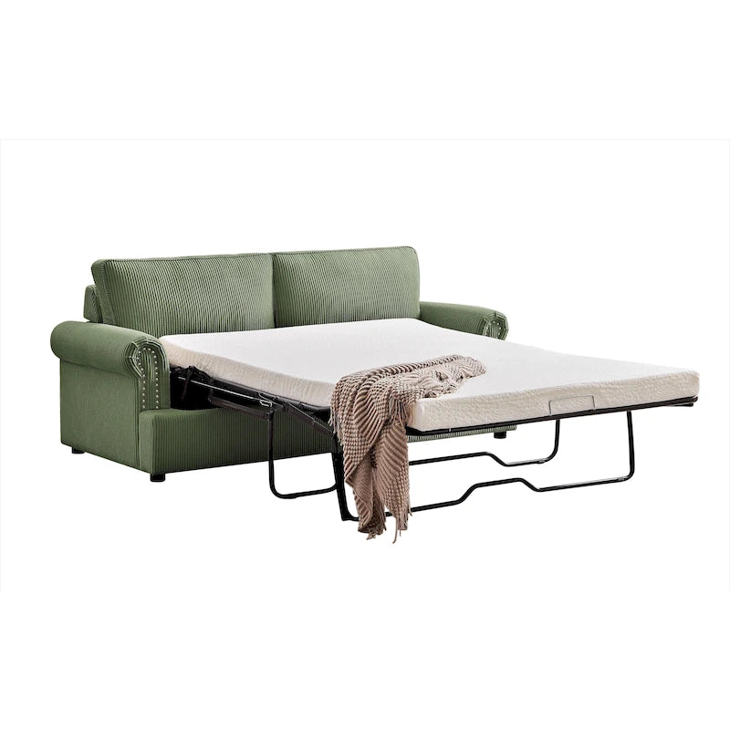 76-Inch Corduroy Round Arm Pull-Out Queen Sleeper Sofa