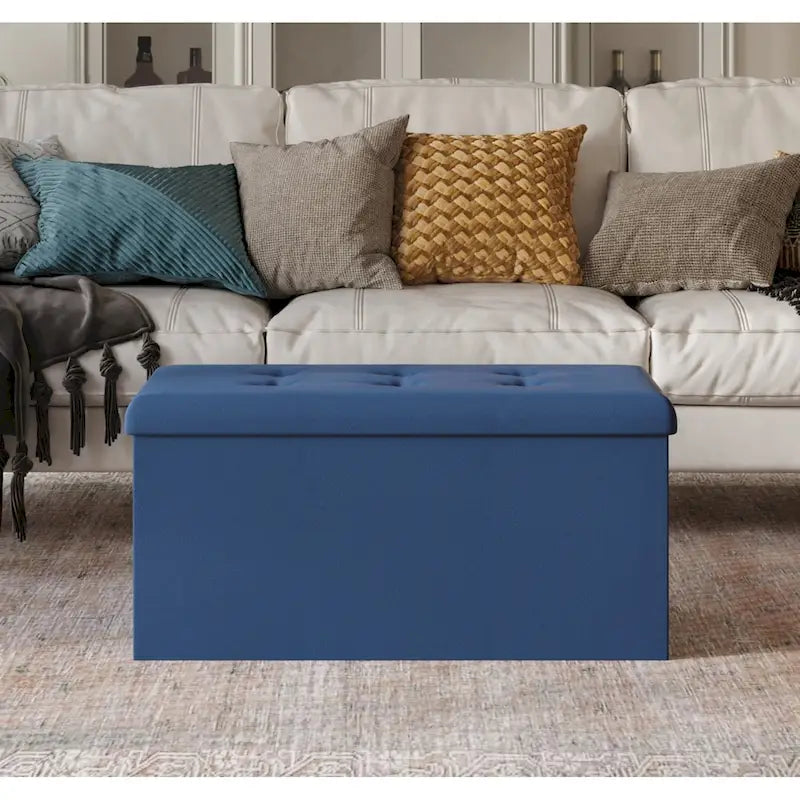 Upholstered Tufted Folding Storage Bench Multi-Color Fabric Ottoman