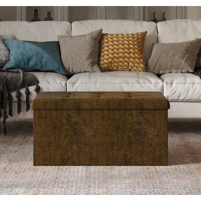 Upholstered Tufted Folding Storage Bench Multi-Color Fabric Ottoman