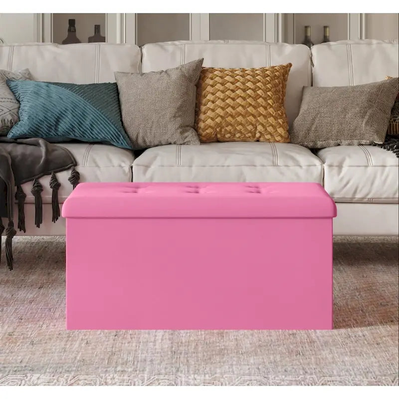 Upholstered Tufted Folding Storage Bench Multi-Color Fabric Ottoman