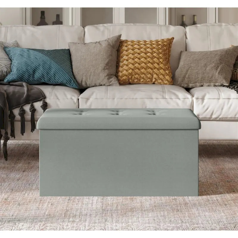 Upholstered Tufted Folding Storage Bench Multi-Color Fabric Ottoman