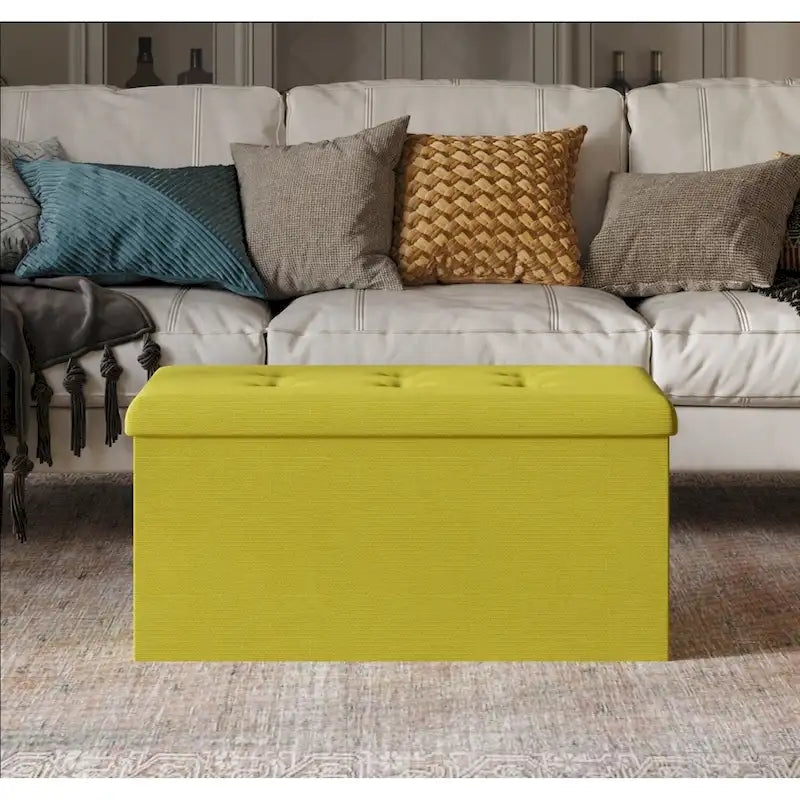 Upholstered Tufted Folding Storage Bench Multi-Color Fabric Ottoman