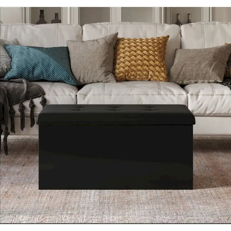 Upholstered Tufted Folding Storage Bench Multi-Color Fabric Ottoman
