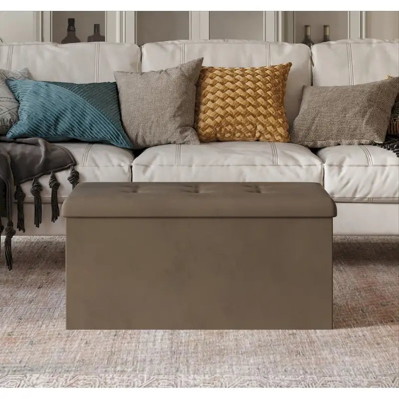 Upholstered Tufted Folding Storage Bench Multi-Color Fabric Ottoman