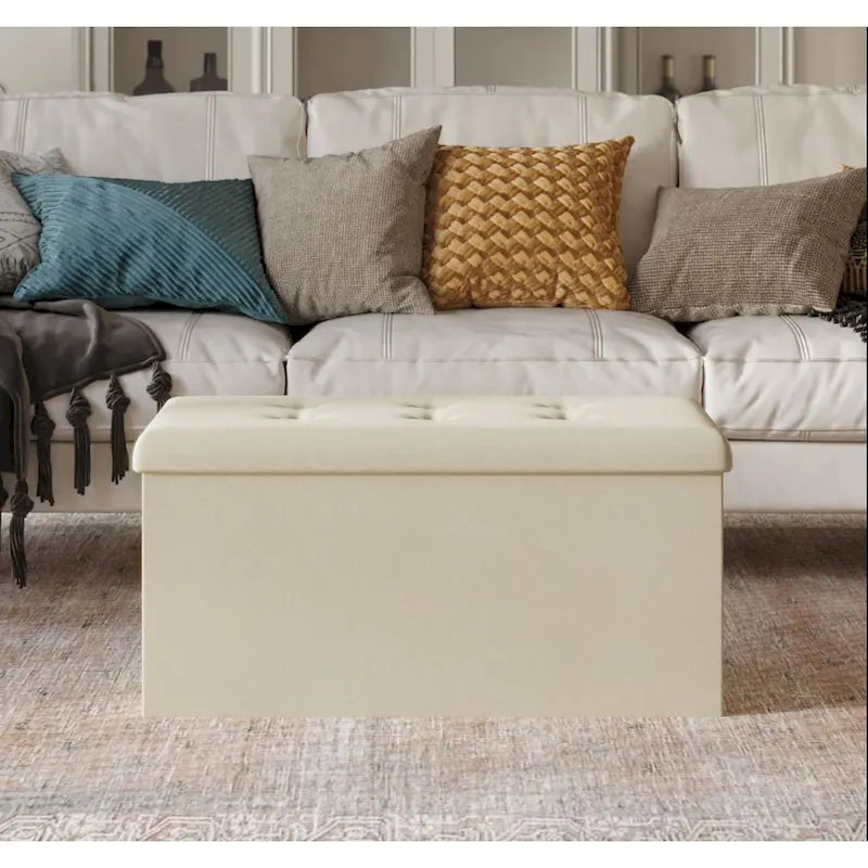 Upholstered Tufted Folding Storage Bench Multi-Color Fabric Ottoman